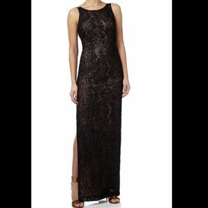 SOLD!   Aidan Mattox Illusion Yoke Column Gown Black & Blush Size 10